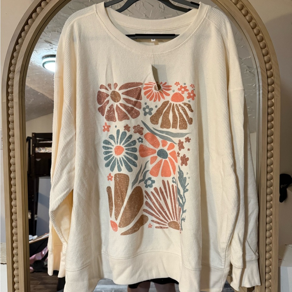 Maurices Cream Floral Graphic Sweater